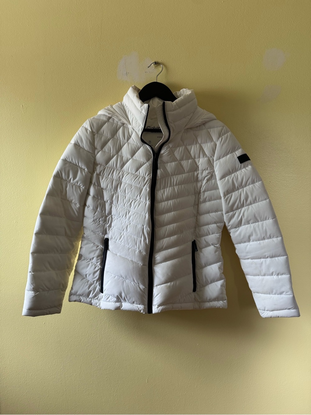 Calvin Klein White Quilted Hooded Puffer Jacket